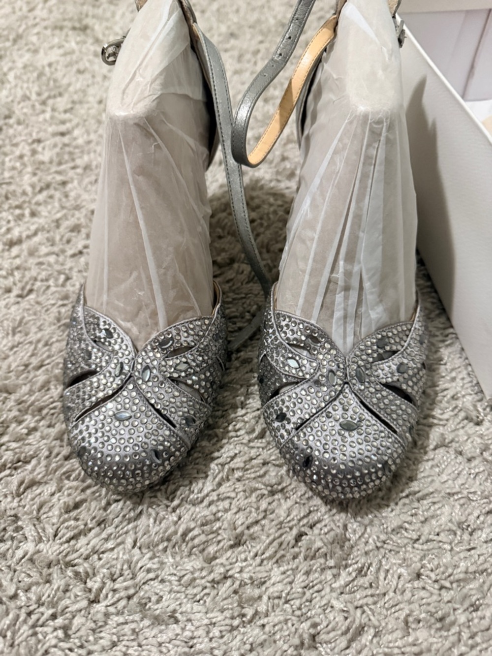 Alex Marie Silver Crystal-Embellished Ankle-Strap Heels